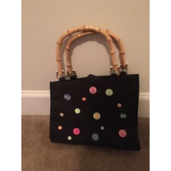Vintage Spring Madison Studio Handbag Bamboo Handles Polka Dots Lining - Picture 1 of 4